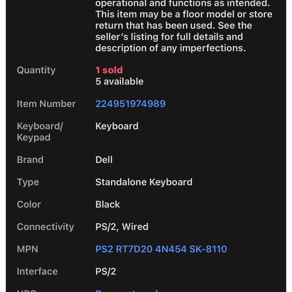 DELL PS/2 104-Key PC Windows Desktop Keyboard Black Wired RT7D00 SK-8100 - Picture 7 of 11